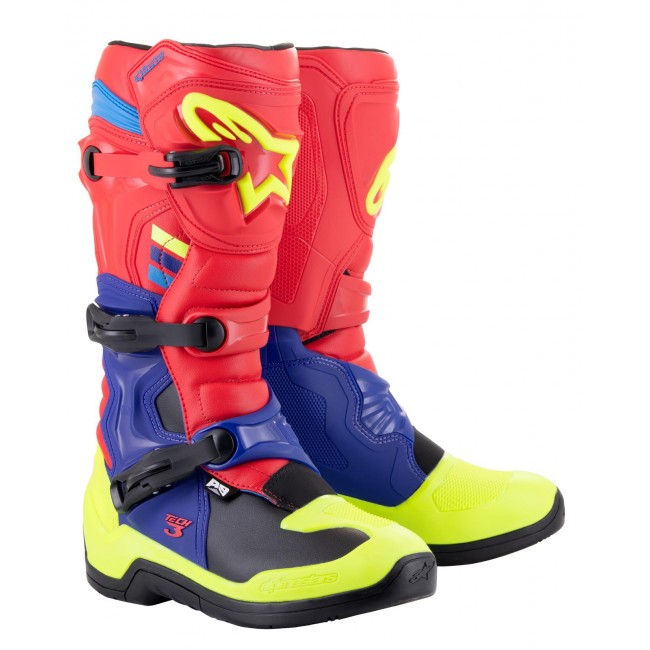 Bottes Alpinestars TECH 3 BRIGHT RED DARK BLUE YELLOW